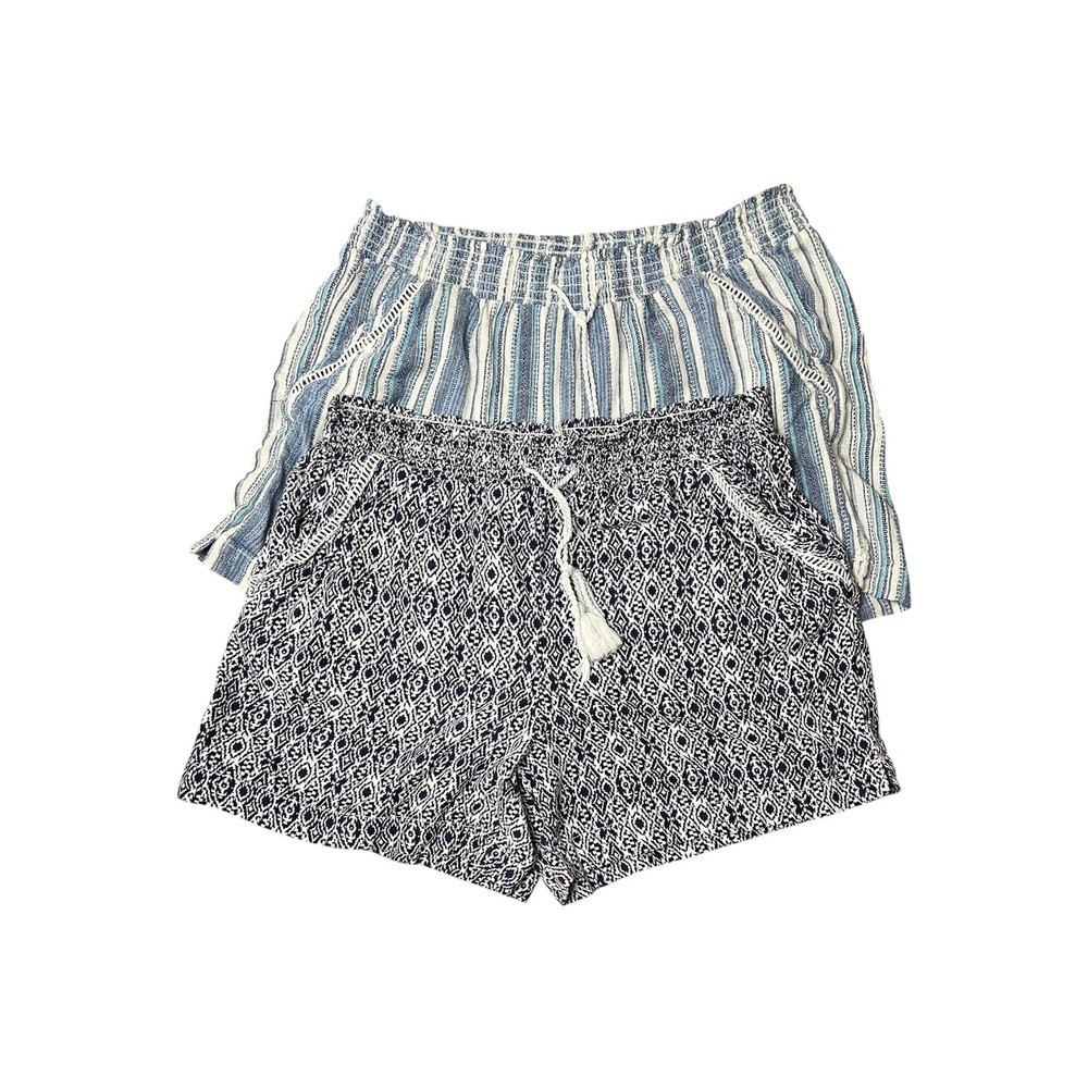 Set of 2 Briggs Women's Linen Blend Shorts - Striped and Geometric Print - Sz XL